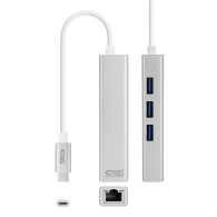 CONVERTIDOR USB-C A ETHERNET GIGABIT + 3XUSB 3.0 PLATA 15 CM NANOCA 10.03.0404