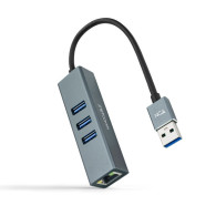 CONVERSOR USB 3.0 ETHERNET GB+3xUSB3.0 GRIS 15 CM NANOCABLE 10.03.0407