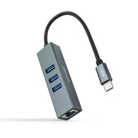 CONVERSOR USB-C ETHERNET GB +3xUSB3.0 GRIS 15 CM NANOCABLE 10.03.0408
