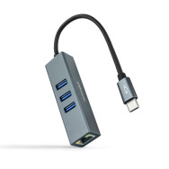 CONVERSOR USB-C ETHERNET GB +3xUSB3.0 GRIS 15 CM NANOCABLE 10.03.0408