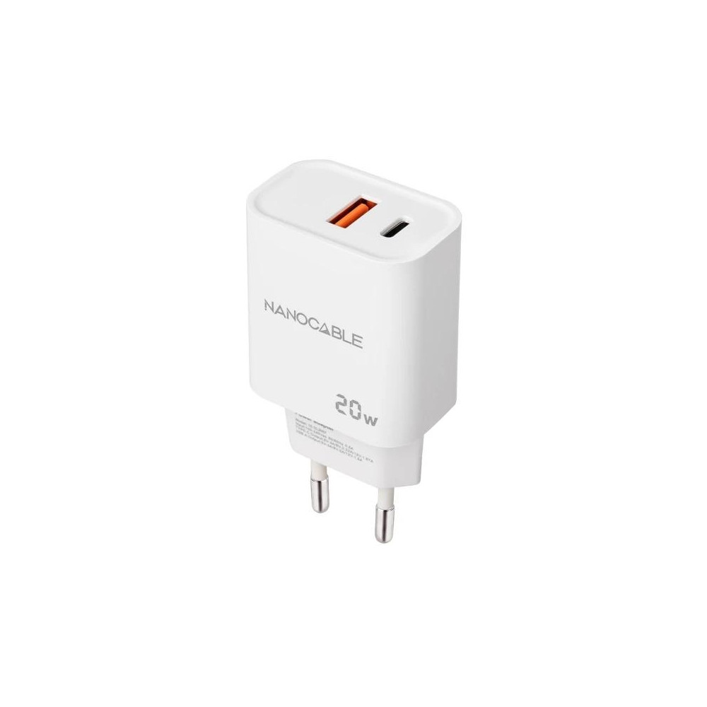 CARGADOR USB-C/PD + USB-A/QC 20W BLANCO NANOCABLE 10.10.2007