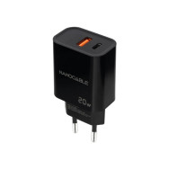 CARGADOR USB-C/PD + USB-A/QC 20W NEGRO NANOCABLE 10.10.2008