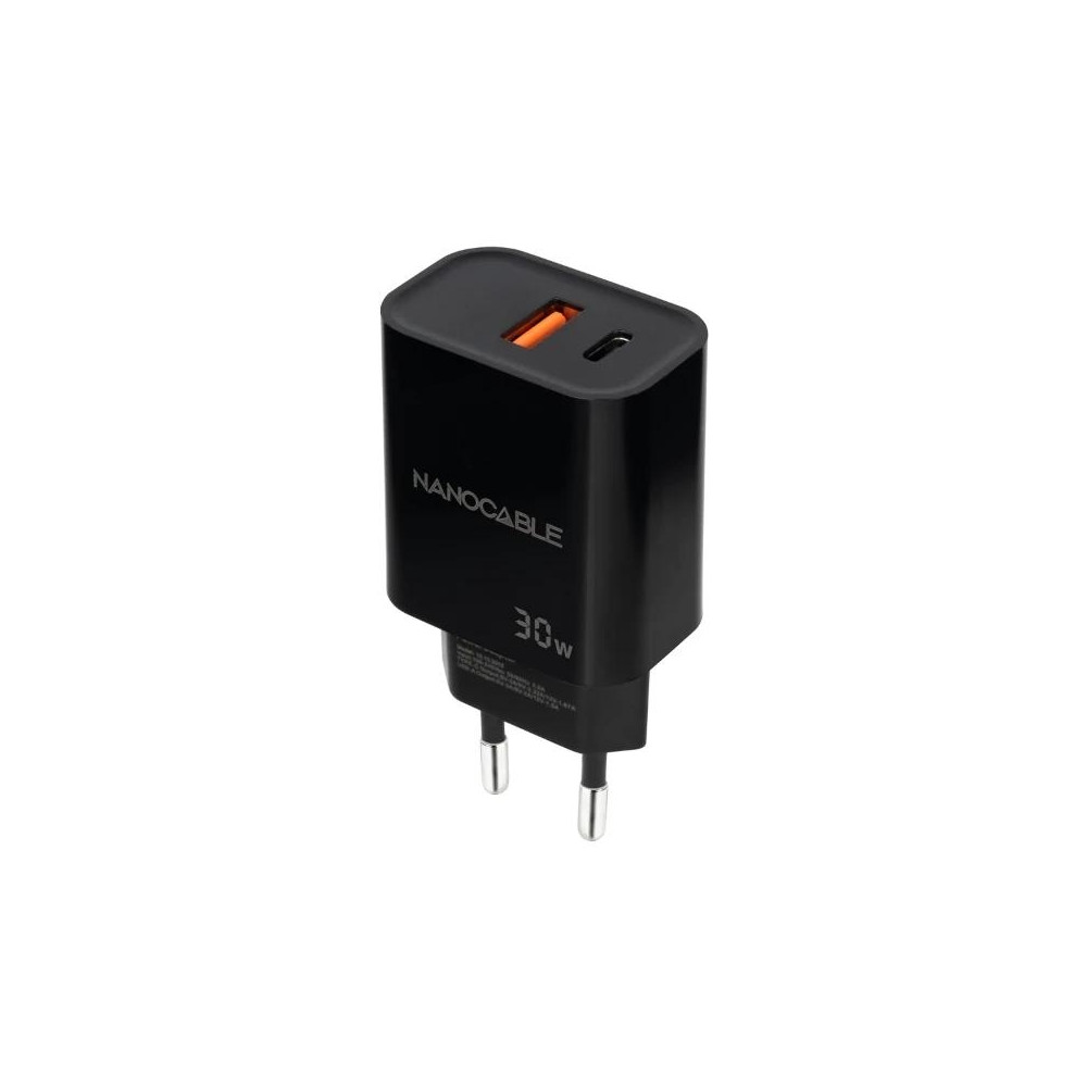 CARGADOR USB-C/PD + USB-A/QC 30W NEGRO NANOCABLE 10.10.2012