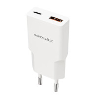 CARGADOR USB-C/PD + USB-A/QC 20W BLANCO NANOCABLE 10.10.2022