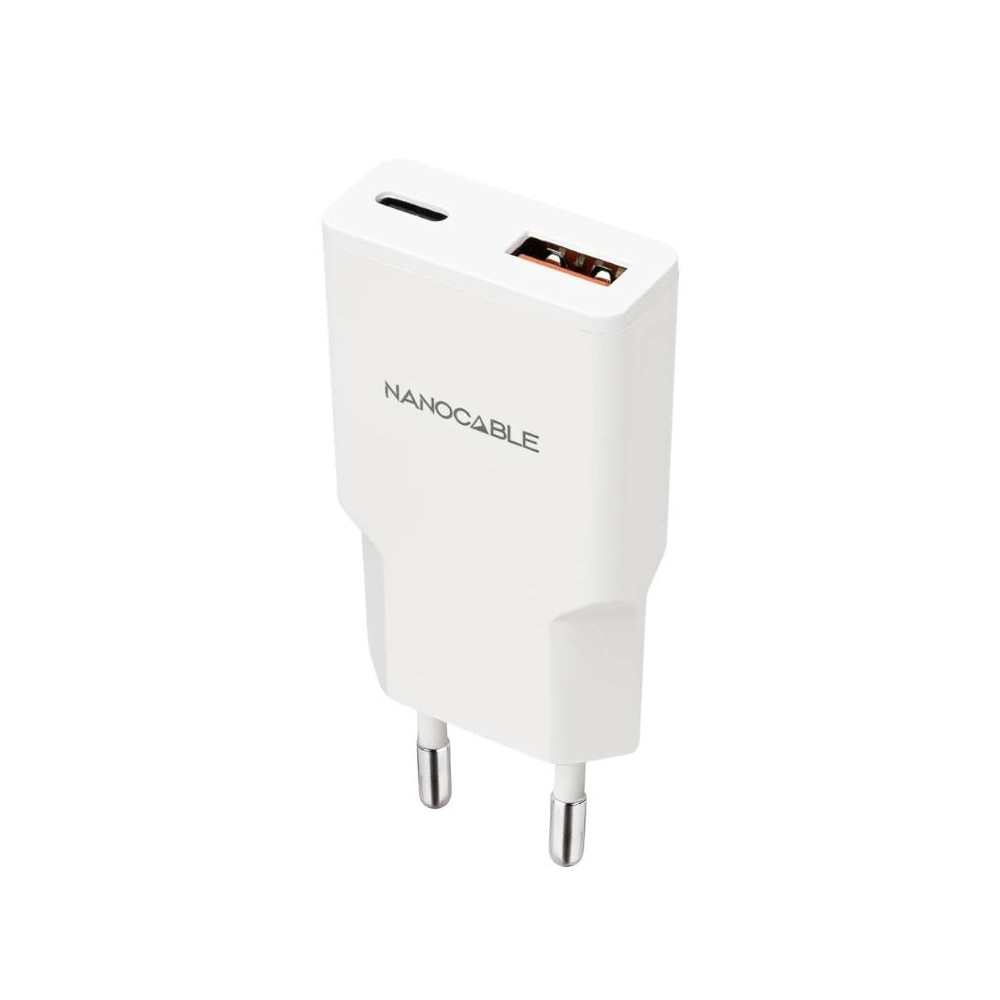 CARGADOR USB-C/PD + USB-A/QC 20W BLANCO NANOCABLE 10.10.2022