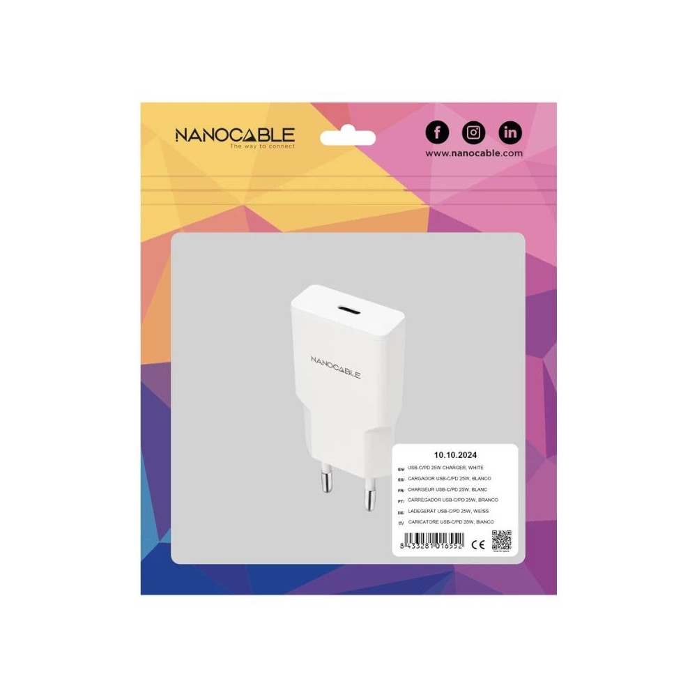 CARGADOR 2xUSB-C/PD 25W BLANCO NANOCABLE 10.10.2026