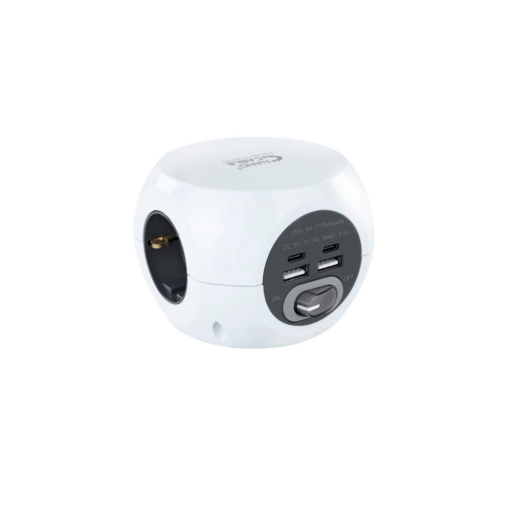 CARGADOR USB NANOCABLE 2USB-C + 2USB-A + 3ENCHUFES 16A BLANCO 10.37.0001