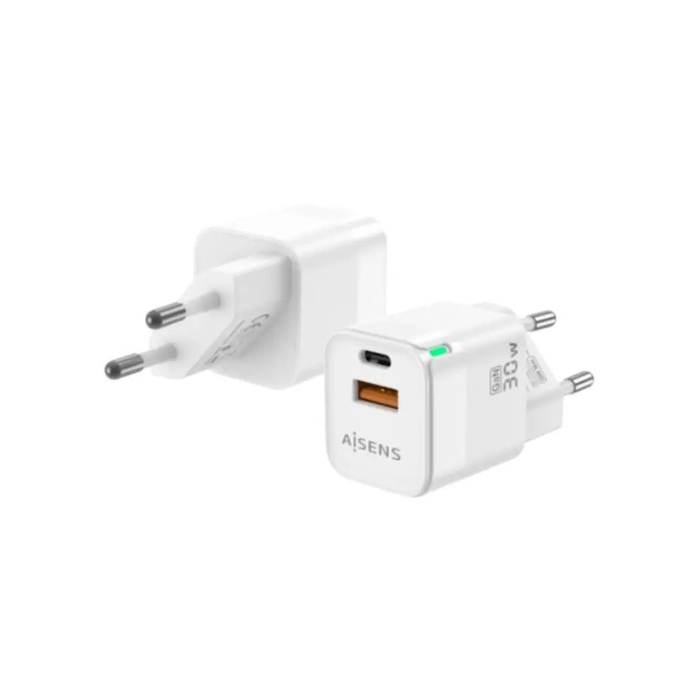 CARGADOR GAN 30W 1xUSB-C PD3.0 QC4.0 1xUSB-A QC3.0 NEGRO AISENS A110-0924