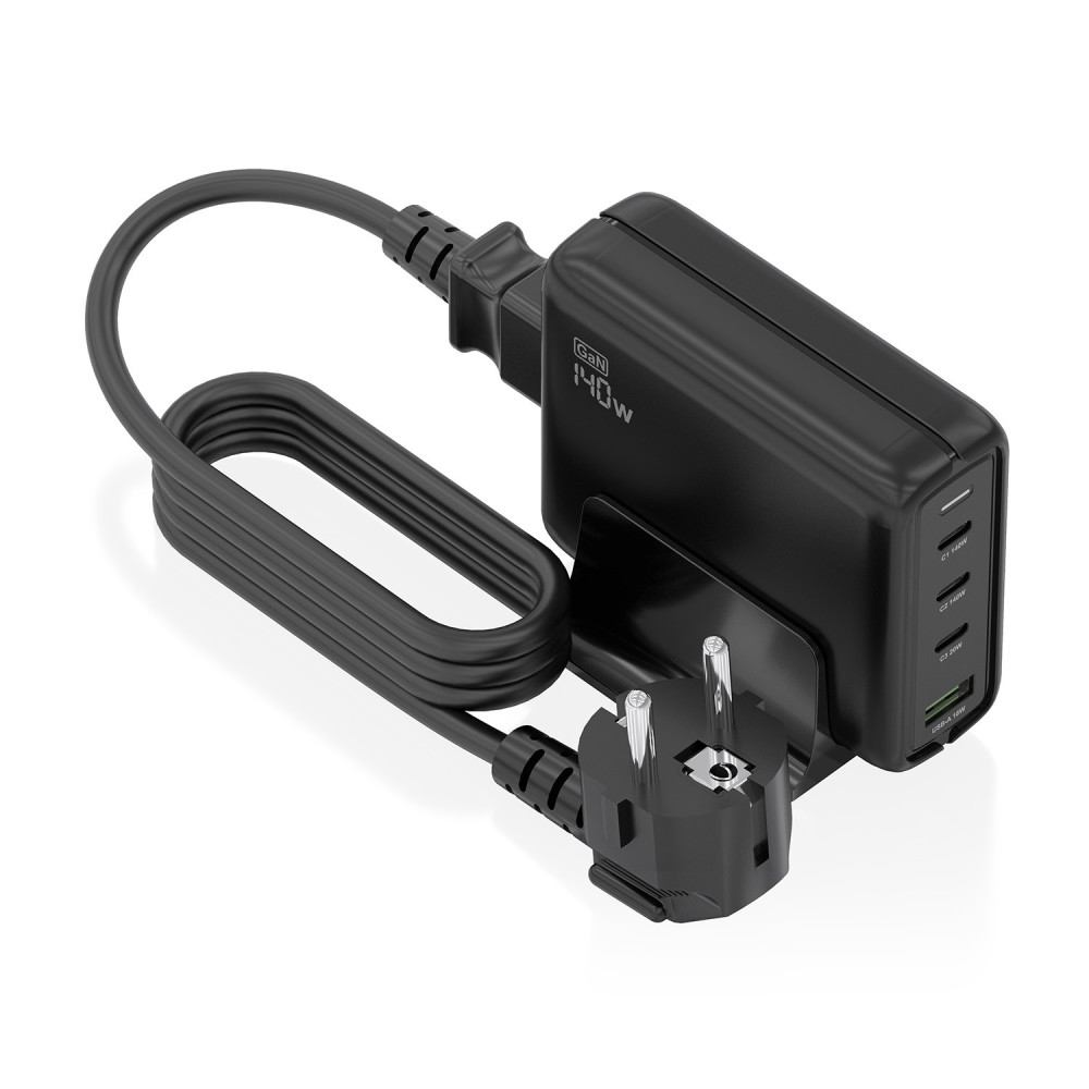 CARGADOR SOBREMESA GaN 140W 3USB-C PD3.1 USBA QC3 NEGRO AISENS ASCH-140W4P056-BK