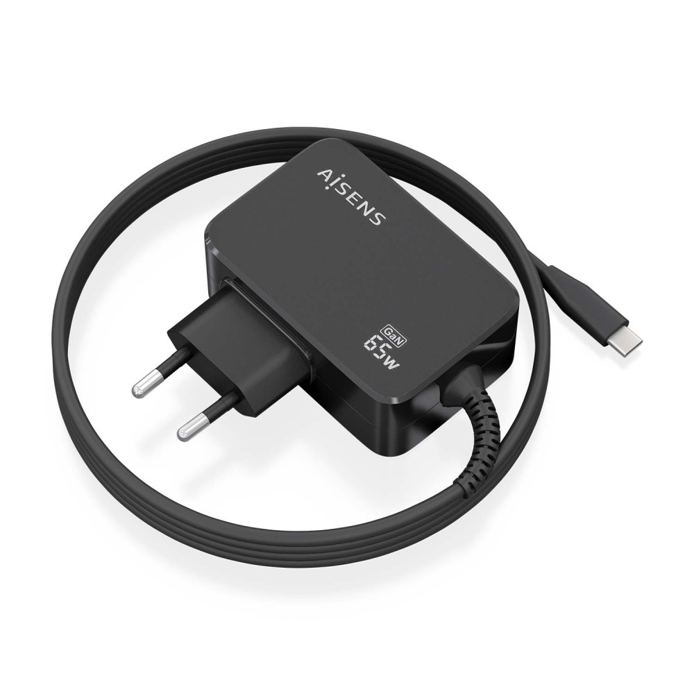 CARGADOR GaN 65W PD3.0 1XUSB-C 1.8M NEGRO AISENS ASCH-1PD65WL033-BK