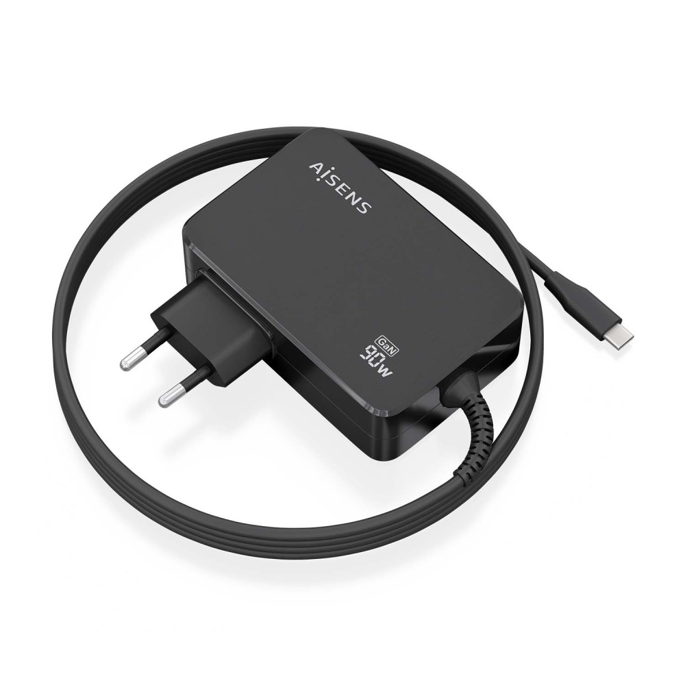 CARGADOR GaN 90W PD3.0 1XUSB-C 1.8M NEGRO AISENS ASCH-1PD90WL034-BK