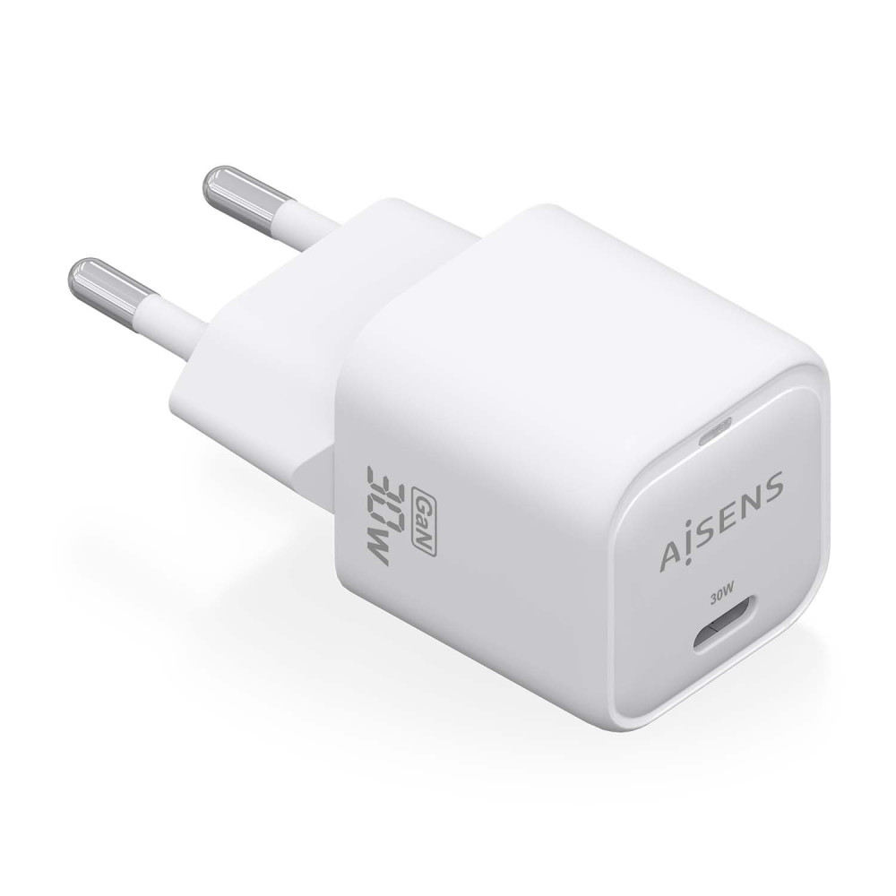 CARGADOR GaN 30W 1xUSB-C PD3.0 QC4.0 BLANCO AISENS ASCH-30W1P018-W