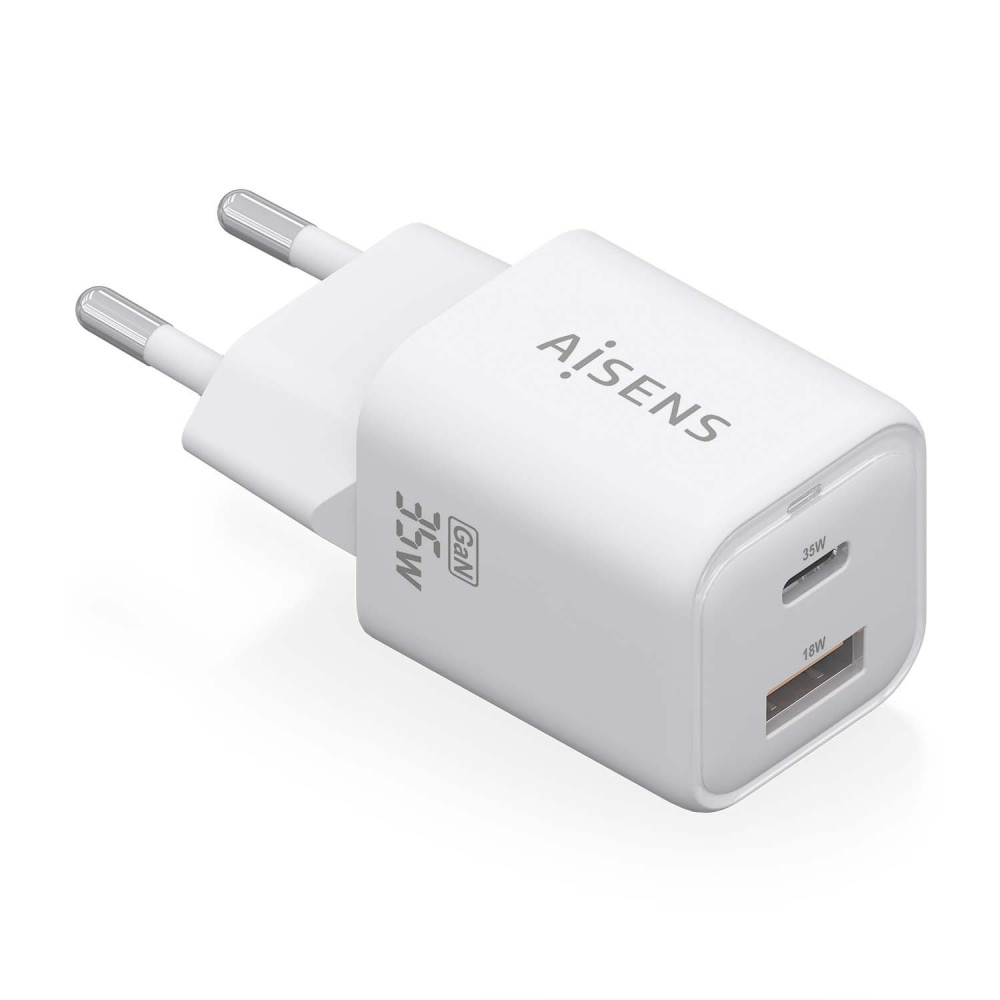 CARGADOR GAN 35W 1xUSB-C PD3.0 QC4.0 1xUSB-A QC3.0 BLANCO AISENS ASCH-35W2P024-W