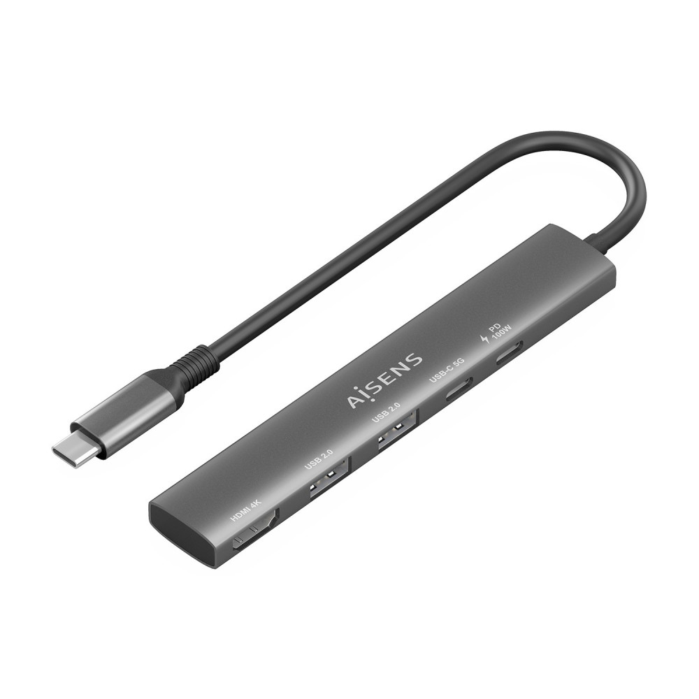 DOCK AISENS 5 EN 1 USB-C A 1HDMI 2USB-A 1USB-C 1USB-C PD GRIS 15CM ASUC-5P022-GR