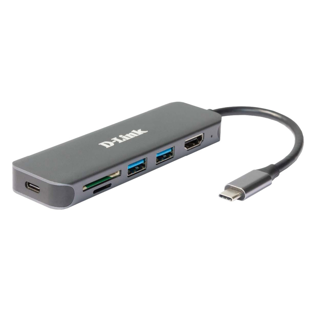 HUB USB-C D-LINK 6 EN 1 USB-C 2*USB3 HDMI LECTOR SD Y MSD DUB-2327