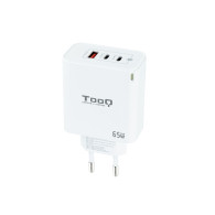 CARGADOR USB-C TOOQ PARED GAN 2USB-C/PD + USB-A/QC 65W TQWC-GANQC2PD65WT