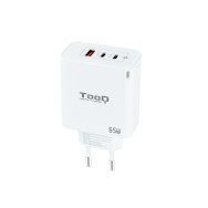 CARGADOR USB-C TOOQ PARED GAN 2USB-C/PD + USB-A/QC 65W TQWC-GANQC2PD65WT