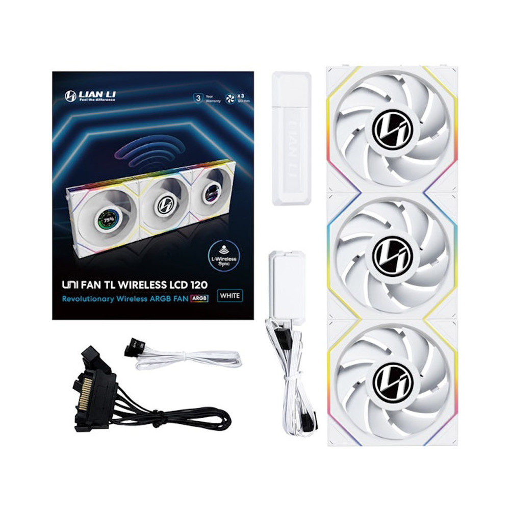 Ventilador Lian Li Uni Fan TL120 Wireless LCD ARGB 120mm Triple Pack Blanco