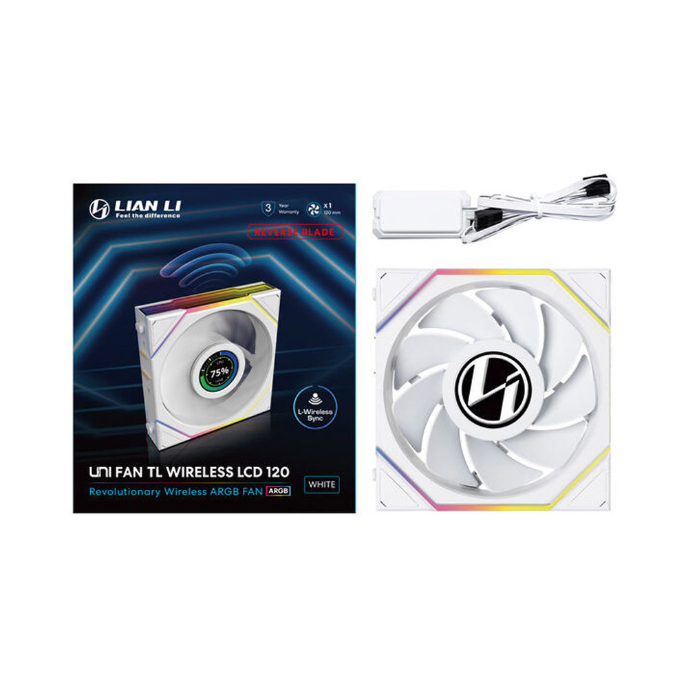 Ventilador Lian Li Uni Fan TL120 Wireless LCD ARGB Reverse Blade 120mm Blanco