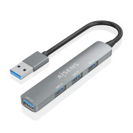 HUB USB 3.0 ALUMINIO 1XUSB3.0 A H+3XUSB2.0 A H GRIS 10CM AISENS A106-0859