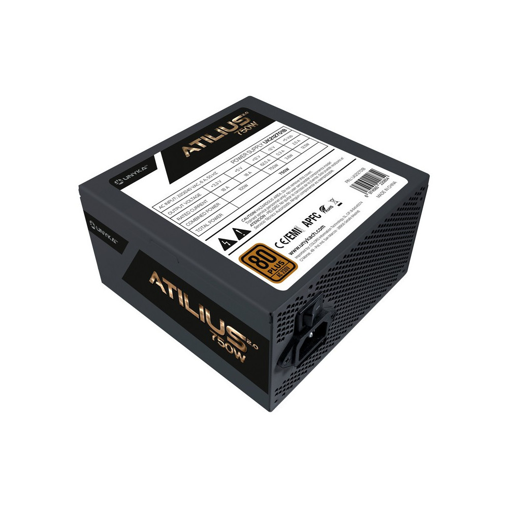 FUENTE ALIMENTACION ATX 750W UNYKA GAMING ATILIUS II 85% Eficiencia 120mm 212701