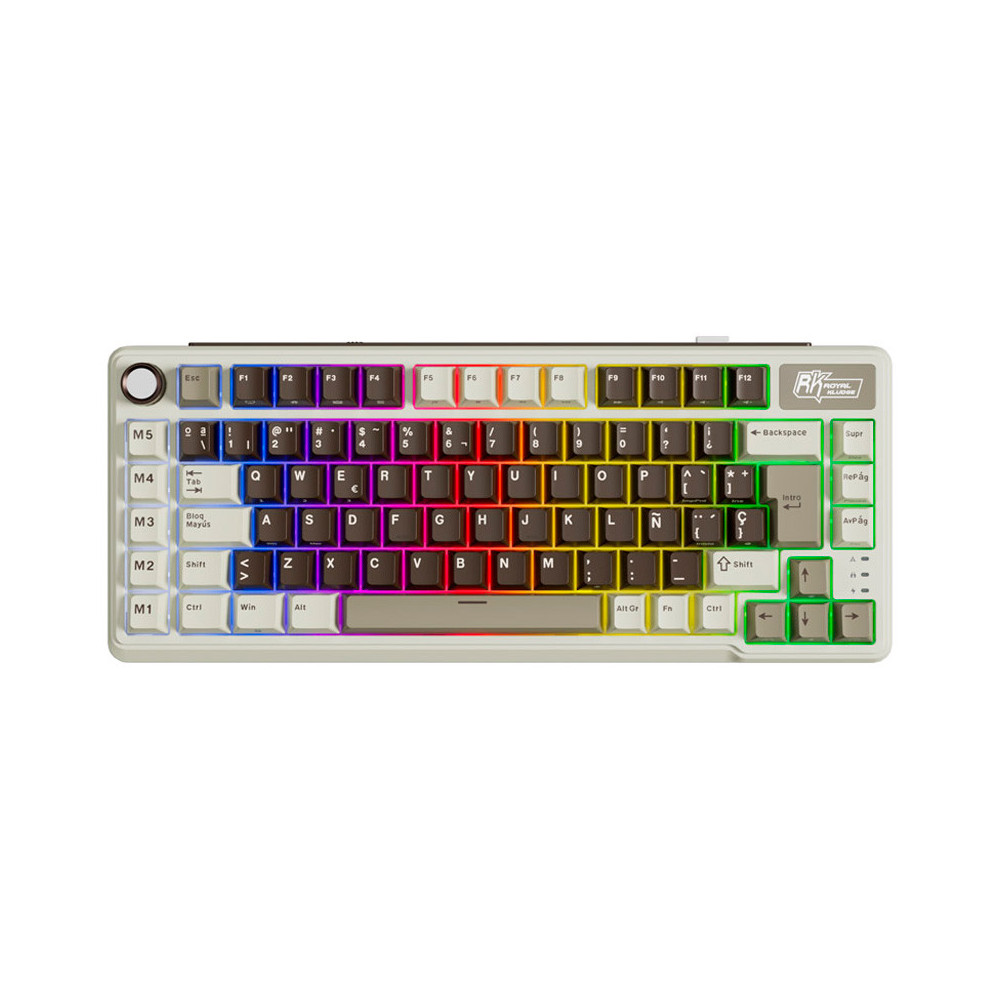 Teclado para Mac y Windows Royal Kludge RKL75 ISO-ES RGB Hot-Swappable Switch Beige Wireless Mokko Grey