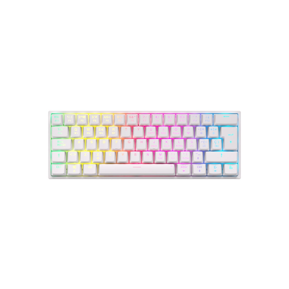 TECLADO GAMING NEWSKILL PYROS V2 IVORY 60% 2.4GHZ 1200MAH CABLE BT RGB ESBLANCO