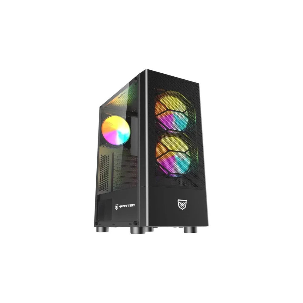 CAJA DE PC GAMING NFORTEC CAELUM SEMITORRE ATX RGB C. TEMPLADO 3X120 INCL. NEGRO