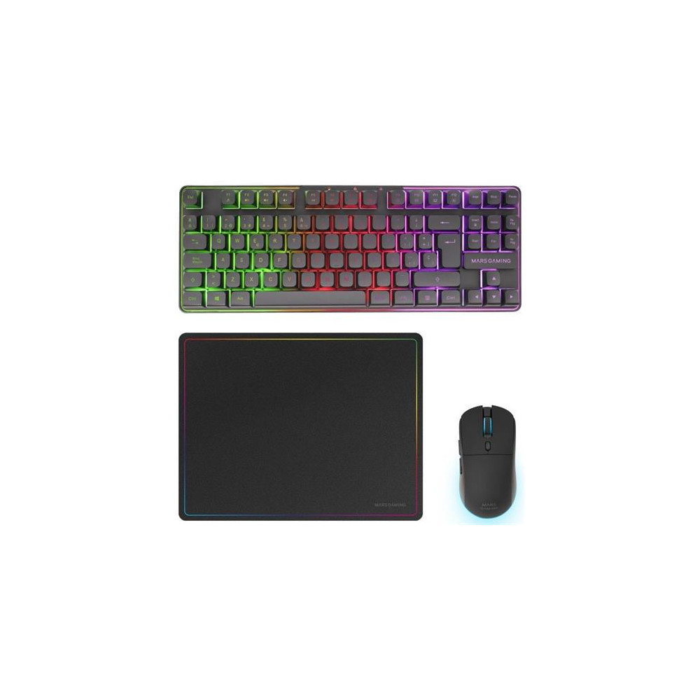 TECLADO Y RATON GAMING INALAMBRICOS +ALFOMBRILLA MARS GAMING MCPWTKL NEGRO