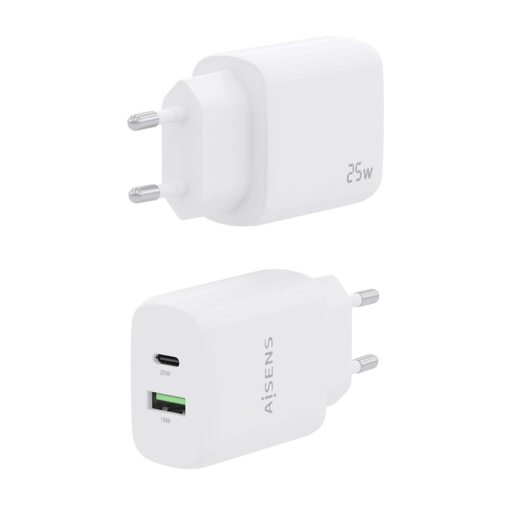 CARGADOR 25W 1xUSB-C PD3.0 1xUSB-A QC3.0 BLANCO AISENS A110-0758