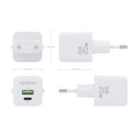 CARGADOR GaN 20W 1xUSB-C PD3.0 QC4.0 1xUSB-A QC3.0 BLANCO AISENS ASCH-20W2P010-W