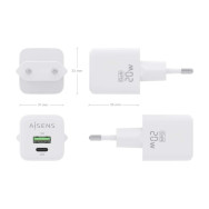 CARGADOR GaN 20W 1xUSB-C PD3.0 QC4.0 1xUSB-A QC3.0 BLANCO AISENS ASCH-20W2P010-W