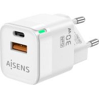 CARGADOR GaN 30W 1xUSB-C PD3.0 QC4.0 1xUSB-A QC3.0 BLANCO AISENS ASCH-30W2P004-W