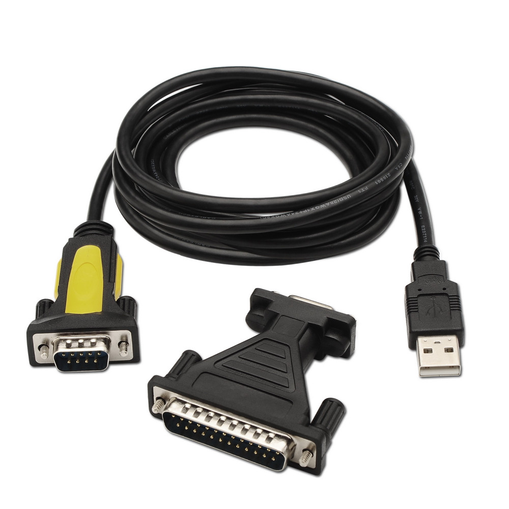 CONVERSOR USB A SERIE TIPO AM-RS232 DB9M DB25M NEGRO 1.8M AISENS A104-0039