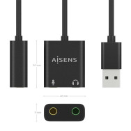 CONVERSOR USB-A A AUDIO 48KHz USB-A-M-2xJACK 3.5 H NEGRO 10CM AISENS A106-0769