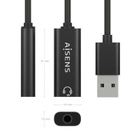 CONVERSOR USB-A A AUDIO 48KHz USB-A-M-JACK 3.5 H NEGRO 10CM AISENS A106-0770