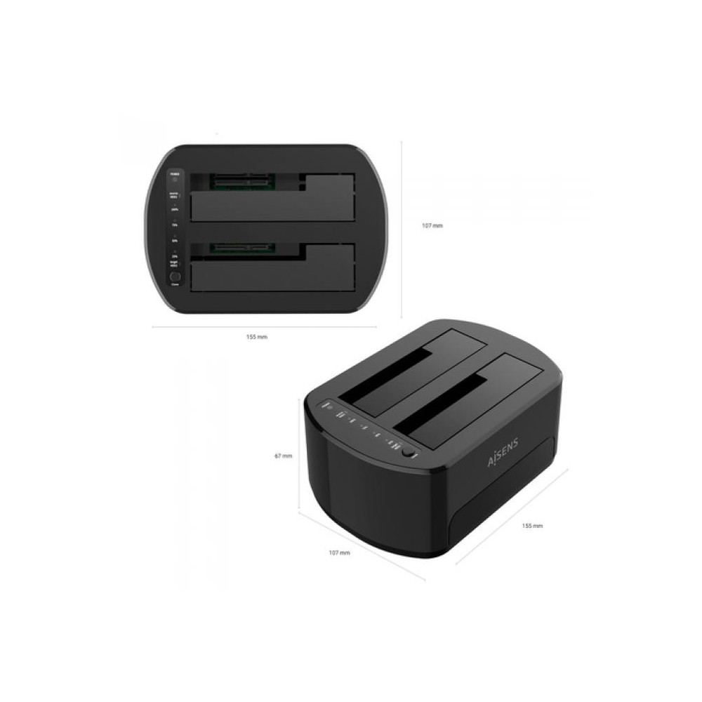 DOCKING DOBLE BAHIA SATA 2.5 3.5 USB 3.0 3.1 GEN1 CLONE NEGRO AISENS ASDS-D03B
