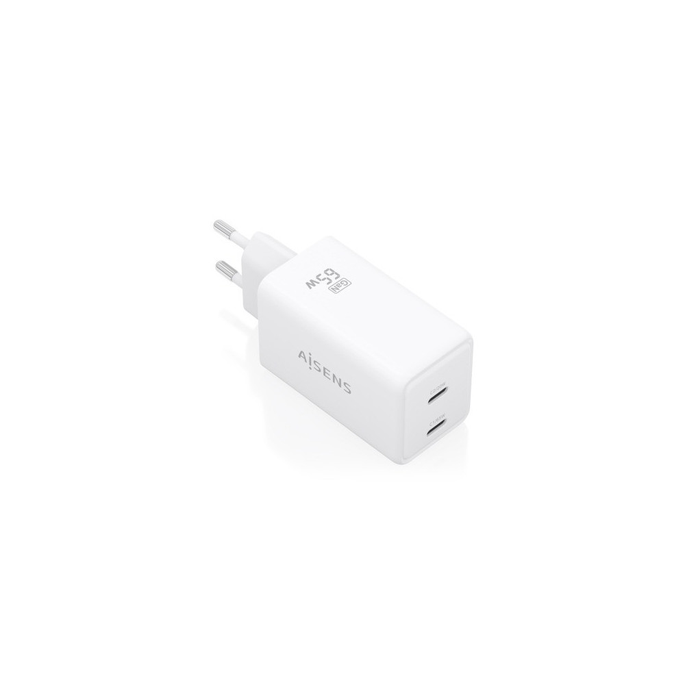 CARGADOR GaN 65W 2xUSB-C PD3.0 QC4.0 BLANCO AISENS ASCH-65W2P078-W