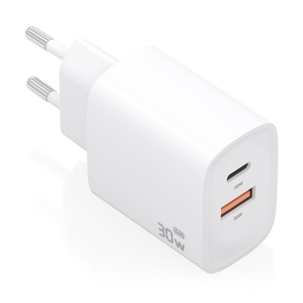 CARGADOR GaN 30W 1xUSB-C PD3.0 QC4.0 1xUSB-A QC3.0 BLANCO AISENS A110-0952