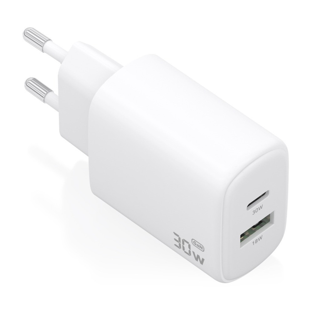 CARGADOR GaN 30W 1xUSB-C PD3.0 QC4.0 1xUSB-A QC3.0 BLANCO AISENS A110-0977