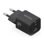CARGADOR GAN 30W 1xUSB-C PD3.0 QC4.0 1xUSB-A QC3.0 NEGRO AISENS ASCH-30W2P021-BK