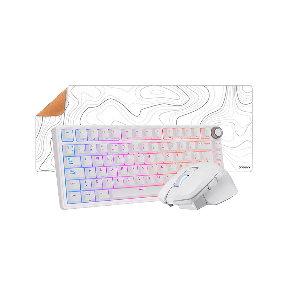 Pack Royal Kludge RKR75 ISO-ES + Powercolor Alphyn AM10 + Phoenix Stratos Cuero 90x 40cm Blanco