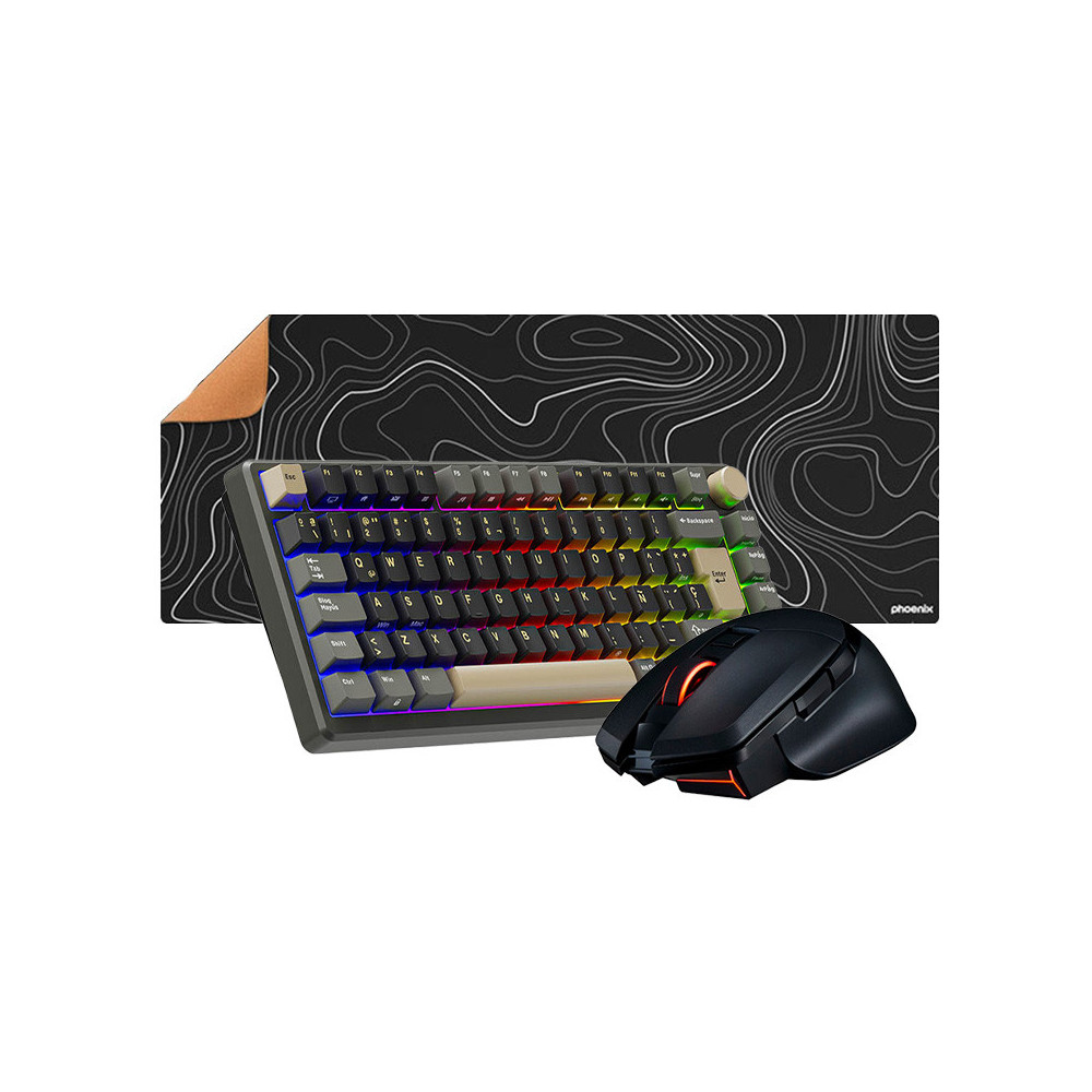 Pack Royal Kludge RKM75 ISO-ES + Powercolor Alphyn AM10 + Phoenix Stratos Cuero 90x 40cm Negro