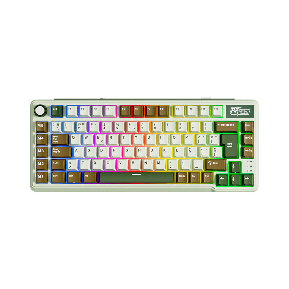 Teclado para Mac y Windows Royal Kludge RKL75 ISO-ES RGB Hot-Swappable Switch Cream Wireless Palm Green