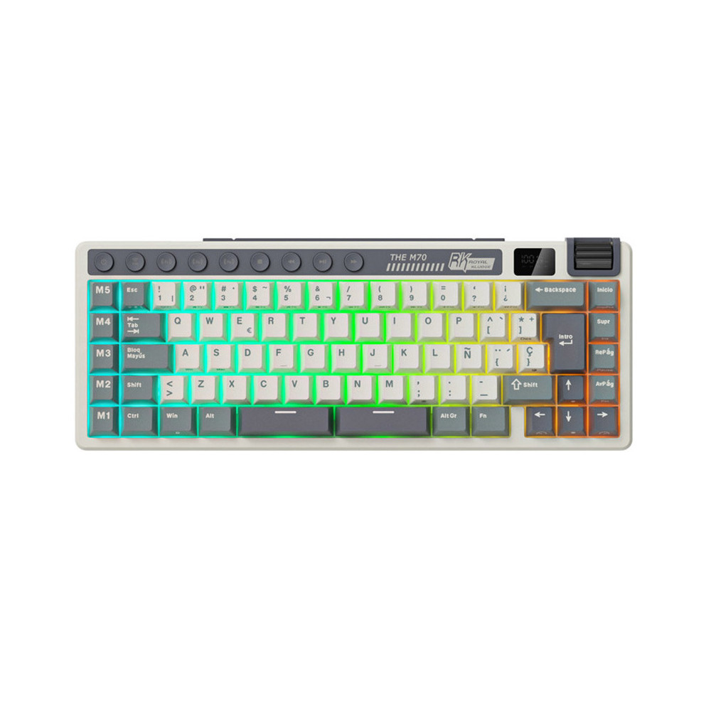 Teclado Gaming Royal Kludge RKM70 ISO-ES RGB Hot-Swappable Switch Beige Wireless Cyan Purple