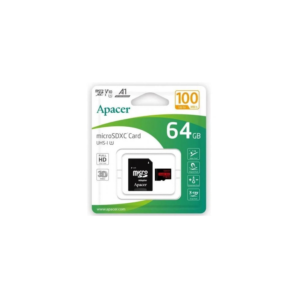 MEMORIA MICROSD 64GB APACER C10 100MB CON ADAP SD AP64GMCSX10UB-R