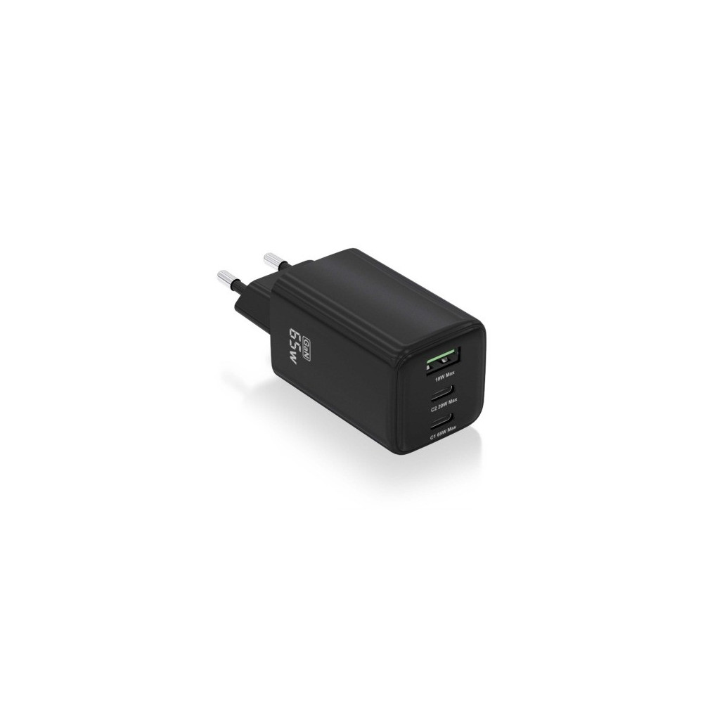 CARGADOR GAN 65W 2xUSB-C PD3.0 QC4.0 1xUSB-A QC3.0 NEGRO AISENS ASCH-65W3P042-BK