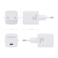 CARGADOR GaN 35W 1xUSB-C PD3.0 QC4.0 BLANCO AISENS ASCH-35W1P016-W