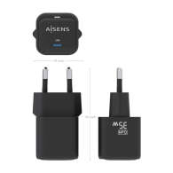 CARGADOR GaN 35W 1xUSB-C PD3.0 QC4.0 NEGRO AISENS ASCH-35W1P023-BK