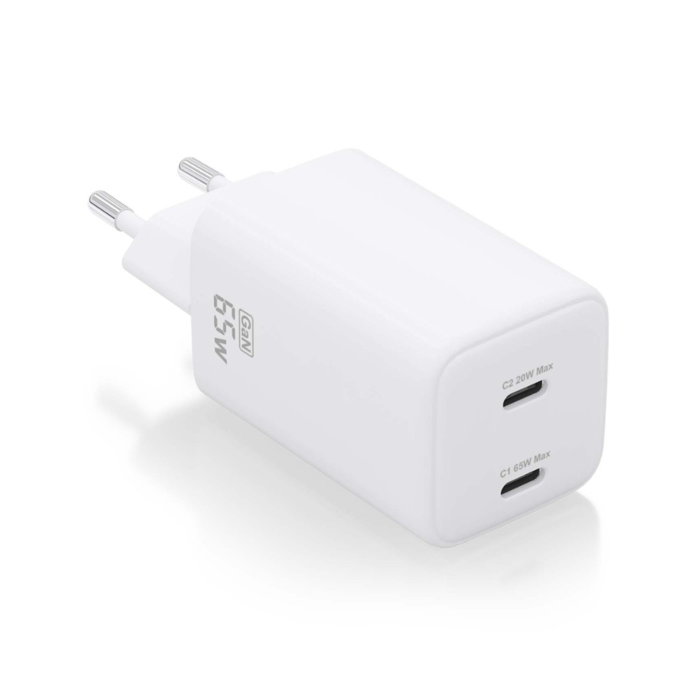 CARGADOR GAN 65W 2xUSB-C PD3.0 QC4.0 BLANCO AISENS ASCH-65W2P039-W